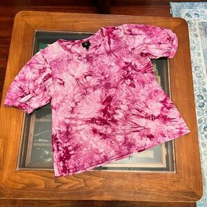 JM Collection XL Pink & White Tie-Dyed T-Shirt Heavy Puff Sleeves